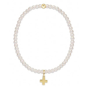 Classic Bead Signature Gold Cross Charm Bracelet - Pearl