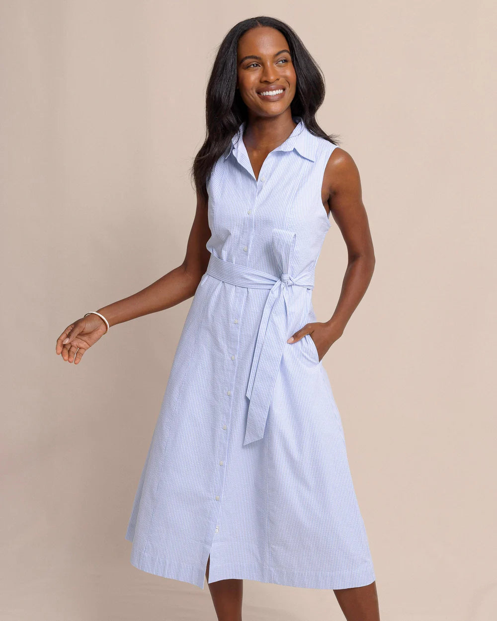 Whitley Seersucker Midi Dress - Ocean Channel