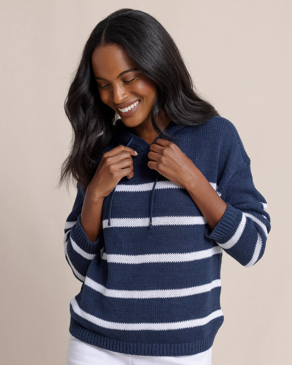 Everlee Striped Hoodie Sweater - Dress Blue