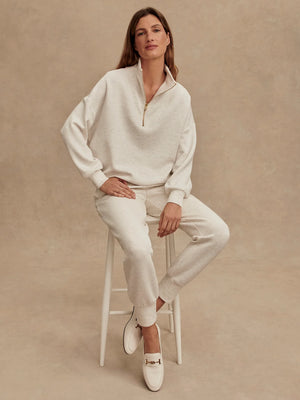 Hawley Half-Zip Sweat - Ivory Marl