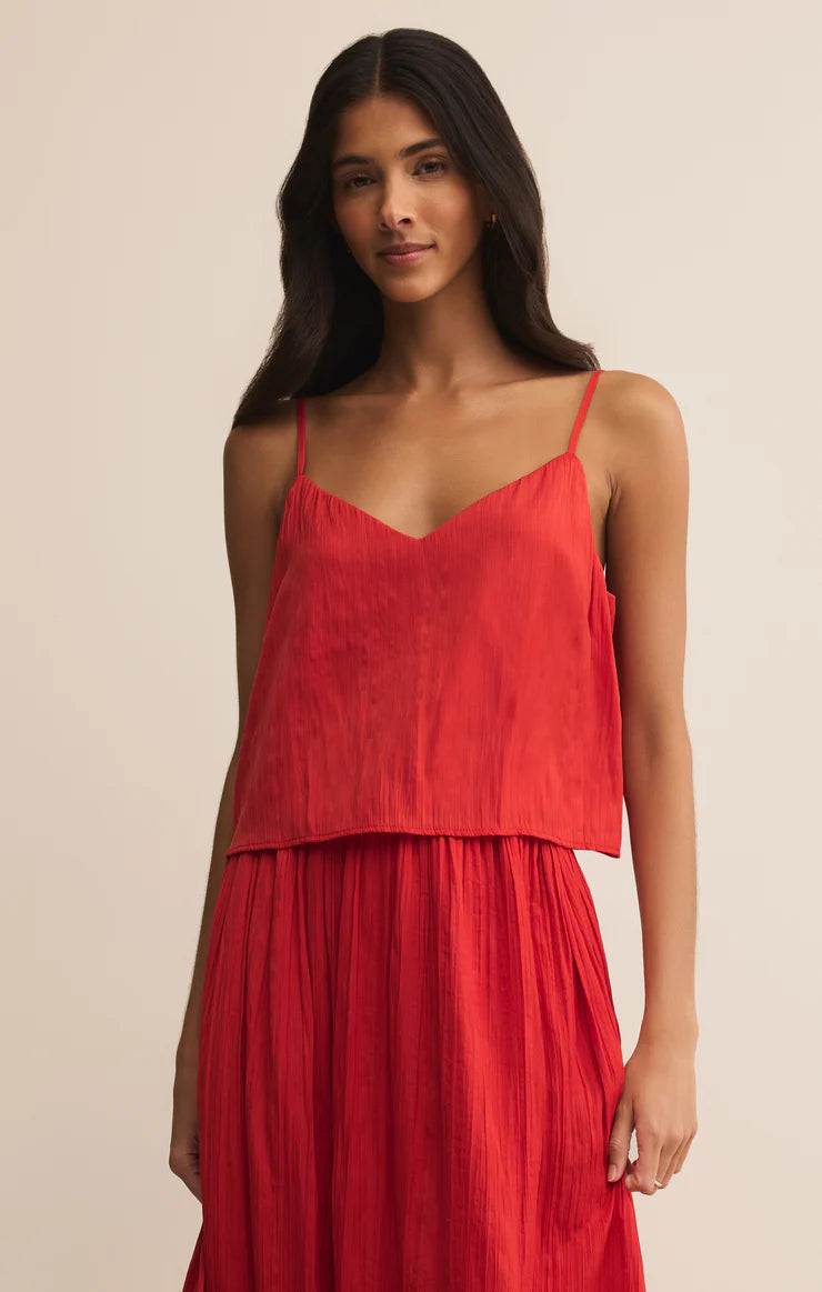 Fiore Crinkle Satin Tank - Cabana Red