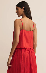 Fiore Crinkle Satin Tank - Cabana Red