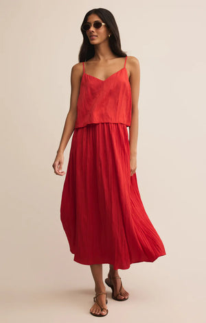 Nicoline Crinkle Midi Skirt - Cabana Red