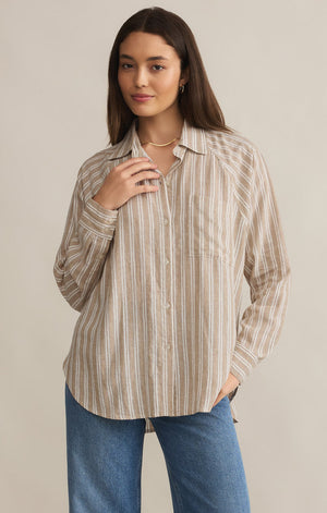 Perfect Linen Stripe Top - Pebble Moon