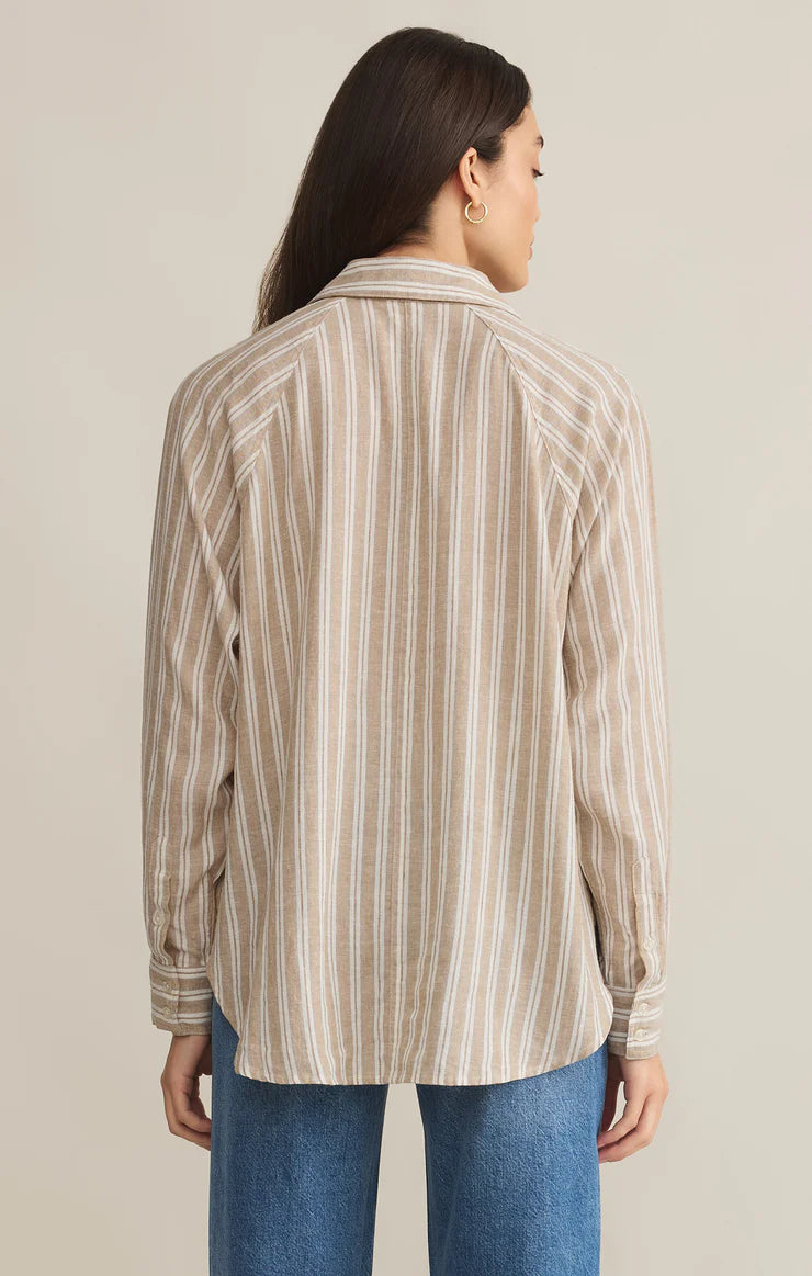 Perfect Linen Stripe Top - Pebble Moon