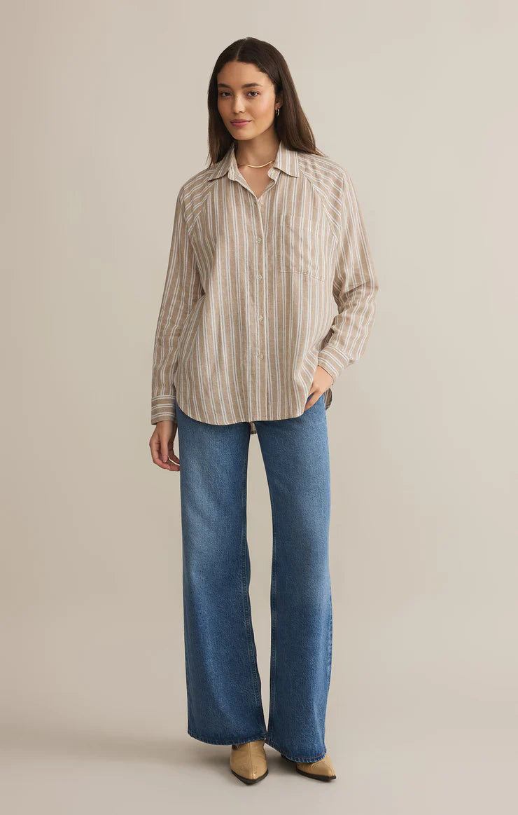 Perfect Linen Stripe Top - Pebble Moon