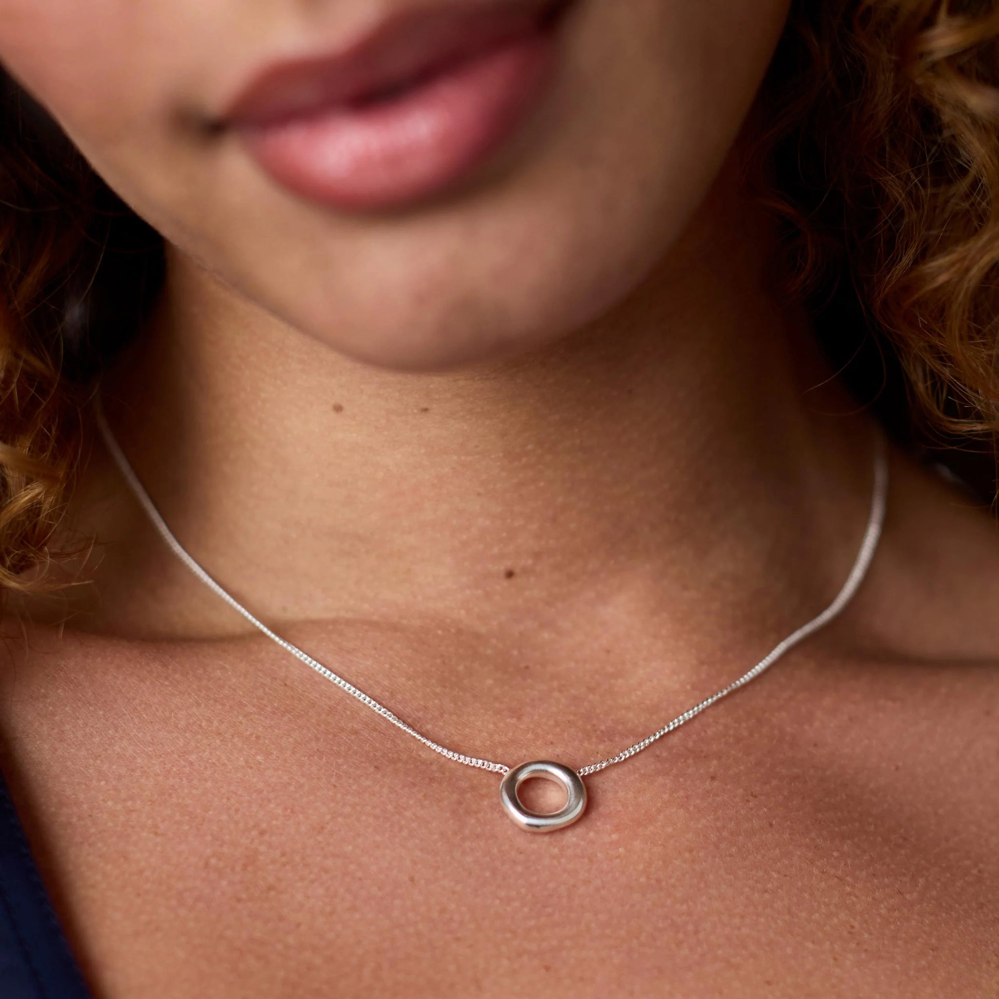 Silver Wave Circle Delicate Necklace