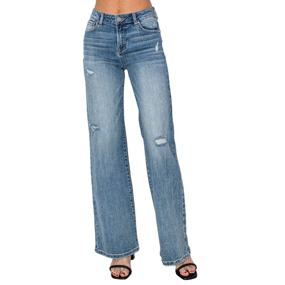 Risen Vintage Wash Wide Leg Jeans