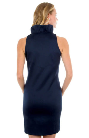 Navy Ruffle neck Dress - Sleeveless