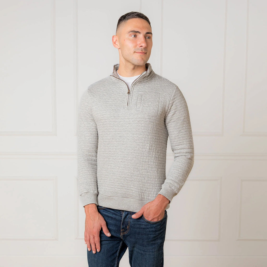 Quilted Half Zip Pullover - Gray