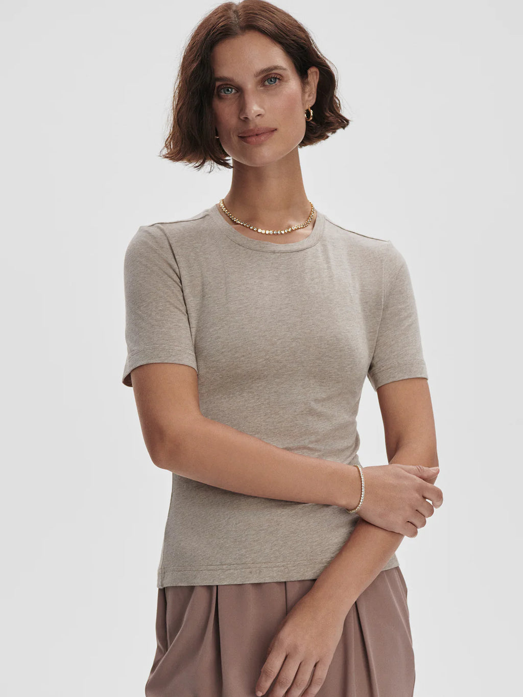 Regina Fitted Tee - Taupe Marl