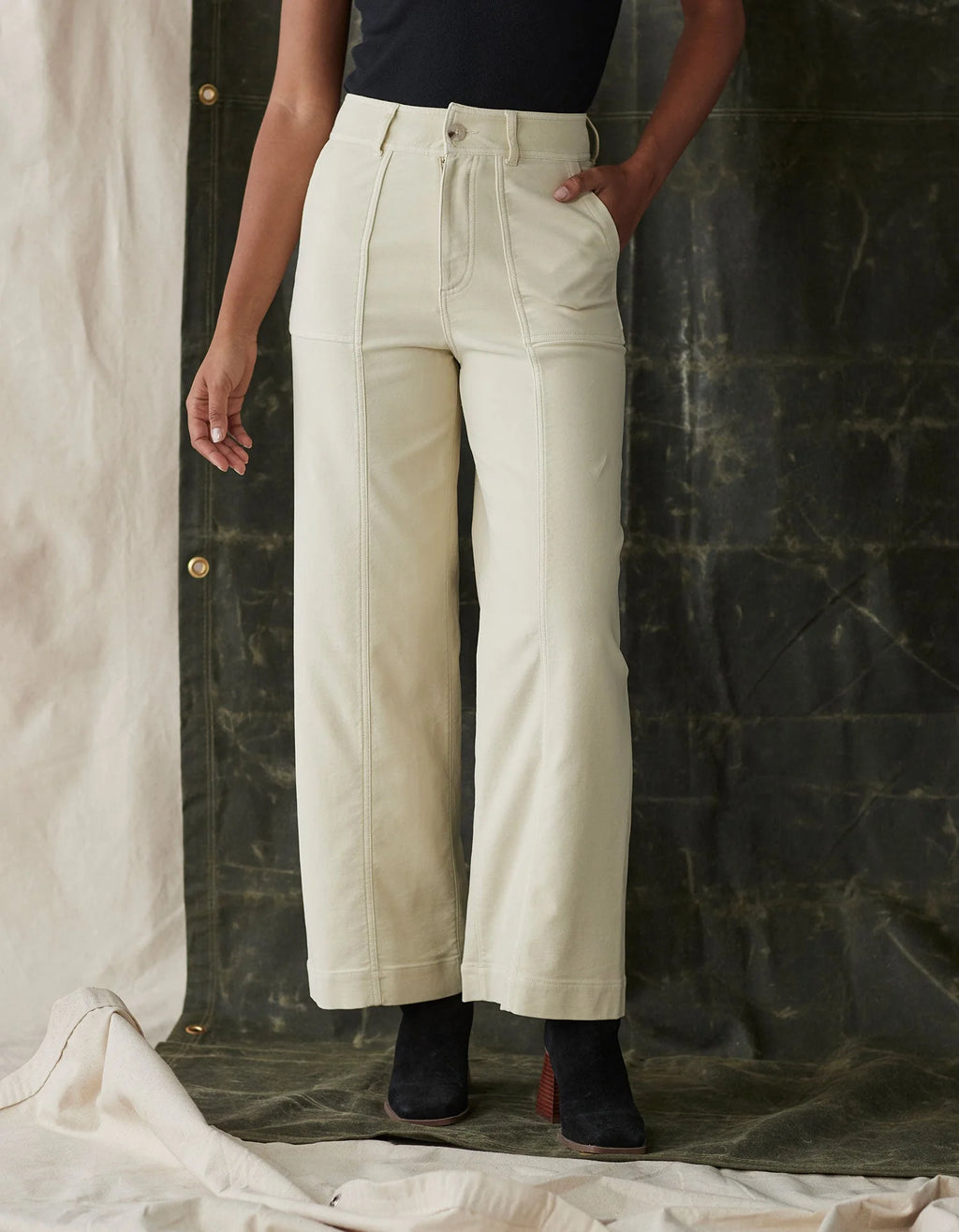 Comfort Terry Wide Leg Crop Pant - Cream