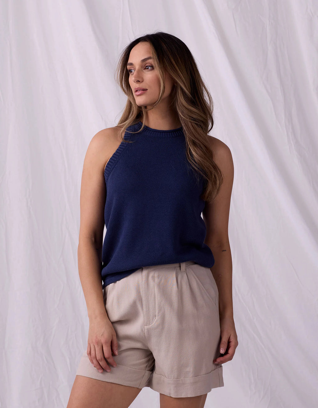 Wanderlust Hi-Neck Tank - Navy