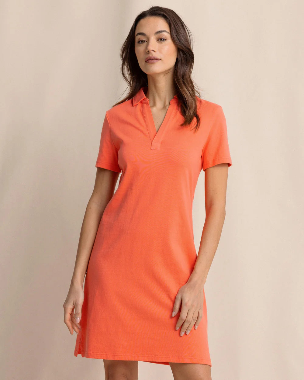 Demi Solid Short Sleeve Polo Dress - Coral