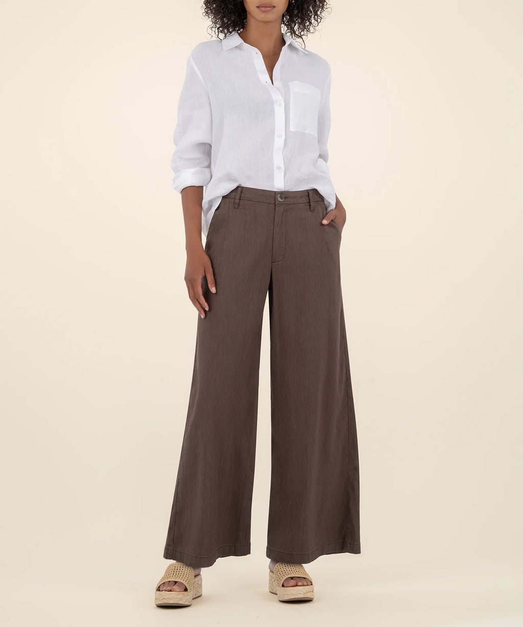 Ryan Linen High Rise Wide Straight Leg - Chocolate