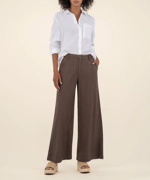 Ryan Linen High Rise Wide Straight Leg - Chocolate