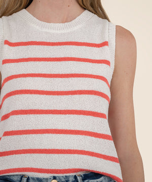 Contessa Striped Knit Tank - Coral