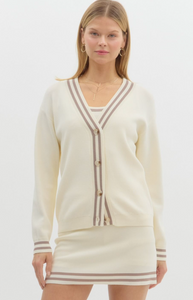 Cream Varsity Stripe Cardigan