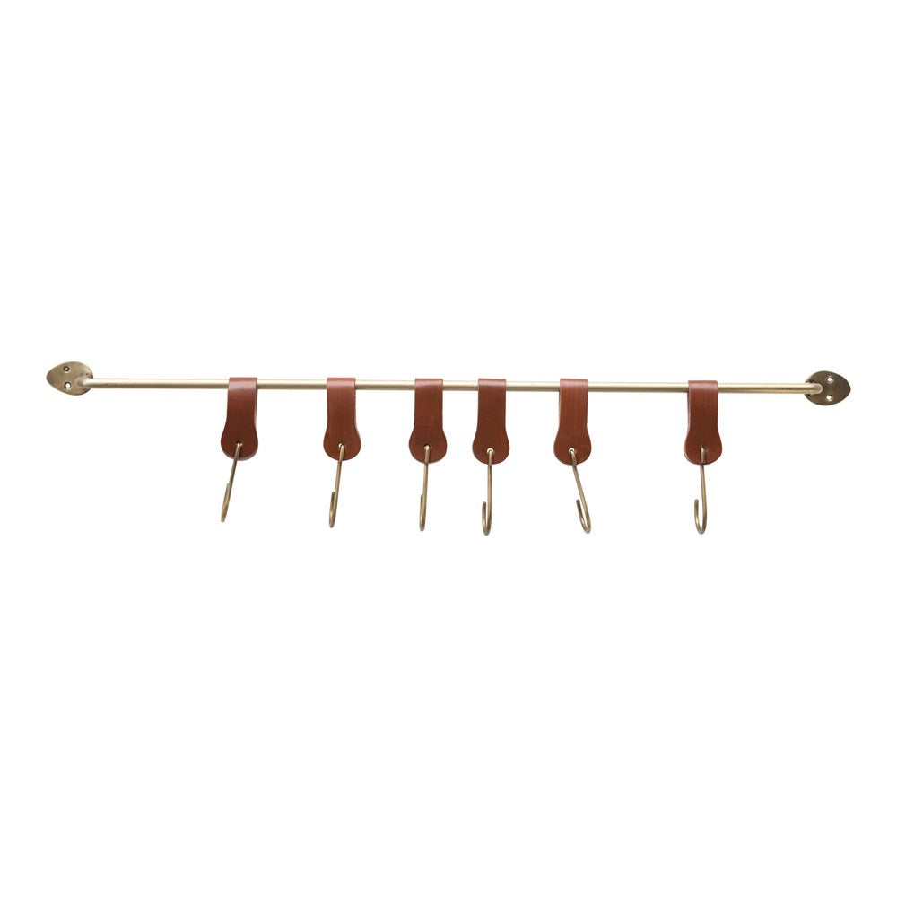 Metal Wall Rack with Leather Hooks