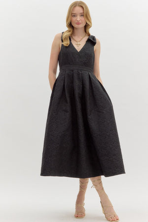 Black Rosette Midi Dress