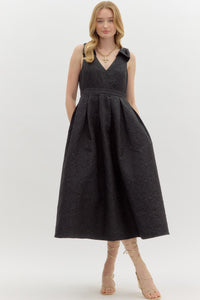 Black Rosette Midi Dress