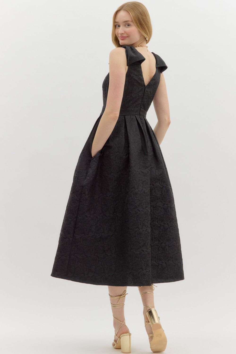 Black Rosette Midi Dress