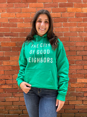 City of Good Neighbors Hoodie - Emerald/White - Molly + Kate 