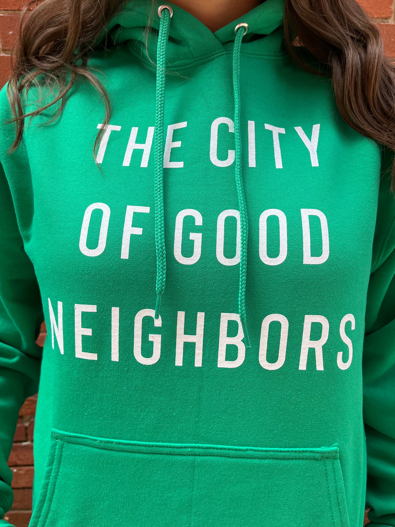 City of Good Neighbors Hoodie - Emerald/White - Molly + Kate 