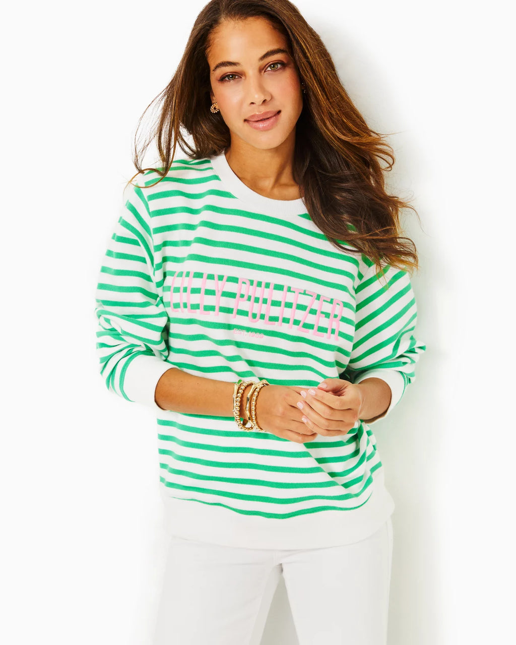 Spearmint Striped Embroidered Sweatshirt