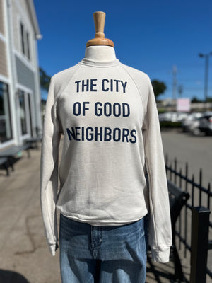 The City of Good Neighbors Sweatshirt - Putty/Navy - Molly + Kate 